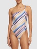 Striped knit one-piece swimsuit