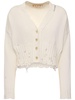 Distressed cotton knit crop cardigan