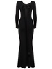 Open back satin bow detail rib knit gown