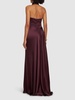 Halter neck satin long dress w/flower