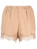 Gold Hawk Lace Inserts Shorts in Beige