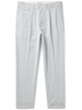 Standard Straight-Leg Pleated Striped Cotton-Seersucker Trousers