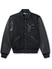 Logo-Appliquéd Embroidered Leather and Wool-Blend Varsity Jacket