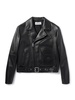 Logo-Embossed Belted Leather Biker Jacket