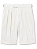 Straight-Leg Pleated Cotton-Blend Twill Shorts