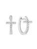 14K White Gold & 0.13 TCW Diamond Cross Huggie Earrings