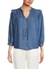 Long Flutter Sleeve Chambray Button Down Shirt