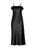 Feather Trim Midi Satin Slip Dress