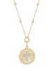 14K Yellow Gold Cross Pendant Beaded Chain Necklace