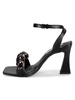 Chain Trim Leather Ankle Strap Sandals