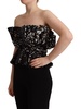 Black Sequined Polyester Strapless Cocktail Blouse Top