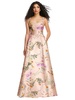 boned corset closed-back floral satin gown with full skirt