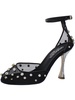 dotted cry womens ankle strap rhinestones pumps