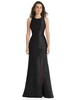 jewel neck bowed open-back trumpet dress with front slit