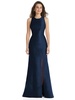 jewel neck bowed open-back trumpet dress with front slit