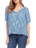 womens floral print button-down peasant top