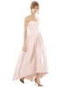 strapless satin high low dress with pockets