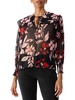 womens floral print tie neck button-down top