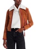 womens suede faux fur collar leather jacket