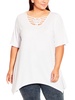 plus womens handkerchief hem caged tunic top