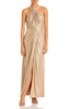 womens metallic halter evening dress