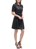 petites womens faux leather belted shirtdress