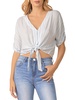 womens button up tie front cropped