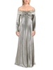 womens metallic off-the-shoulder evening dress