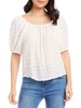 womens sheer puff sleeve peasant top