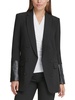 petites womens faux leather trim special evening double-breasted blazer