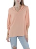 womens v neck gathered sleeves pullover top