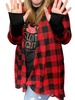 buffalo plaid drape front cardigan in red/black