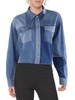 womens denim cropped button-down top