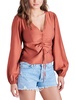 felicity womens ruched v-neck blouse