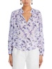 womens collarless long sleeve button-down top