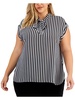 plus womens striped tie-neck shell