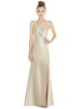 draped one-shoulder satin trumpet gown with front slit