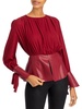 womens faux leather trim cuffed peplum top