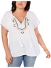 plus womens embroidered short sleeve peasant top