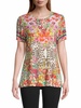 wild garden printed puff-sleeve flared t-shirt in multi