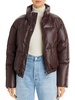 womens faux leather short puffer jacket