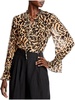 womens animal print lace up neckline blouse