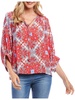 womens tie neck printed blouse