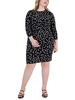 plus womens polka dot 3/4 sleeve cocktail and party dress