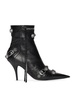 BALENCIAGA Women's Black Pointed Toe Ankle Boots with Stud, Tassel, and Zip Detailing