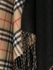 Black And Beige Cape With Check Motif And Fringed Hem In Wool Woman