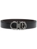 Black And Brown Reversible Belt With Gancini Detail In Smooth Leather Man