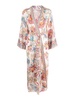 Printed satin belted kimono