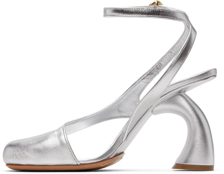 Silver Leather Heeled Sandals