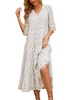 Beautiful Nomad Women's Casual V Neck Boho Dress Puff Sleeve High Waist Floral Smocked Flowy Ruffle Midi Dresses